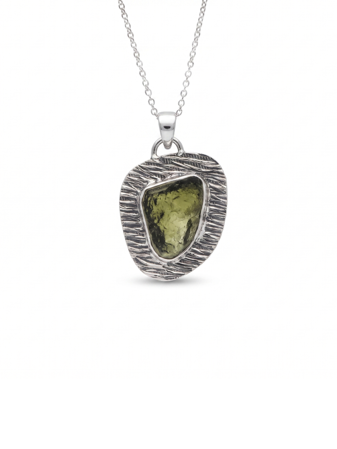Genuine Moldavite Rough Pendant 100% Natural With Certified Gemstone From Czech Republic 925 Sterling Silver Handmade Designer Jewelry