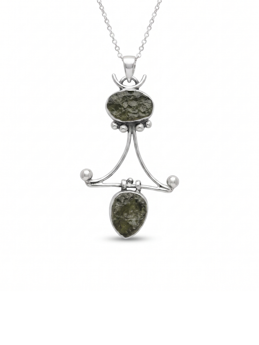 Genuine Moldavite Rough Pendant 100% Natural With Certified Gemstone From Czech Republic 925 Sterling Silver Handmade Designer Jewelry