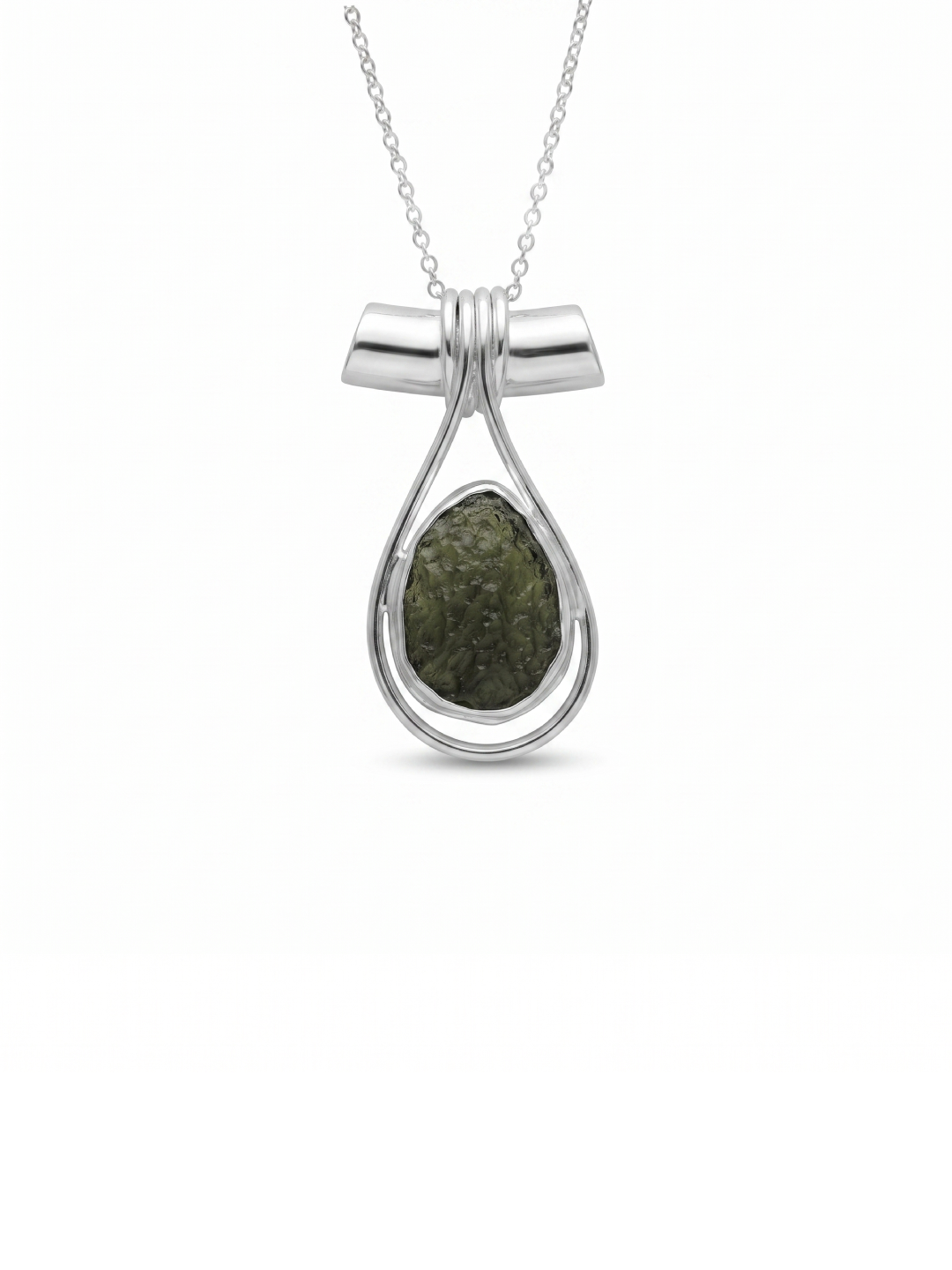 Genuine Moldavite Rough Pendant 100% Natural With Certified Gemstone From Czech Republic 925 Sterling Silver Handmade Designer Jewelry