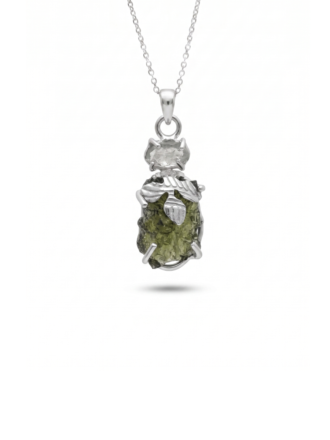 Moldavite herkimer pendant, genuine gemstone pendant, sterling silver handmade pendant, 100% genuine with certified gemstone