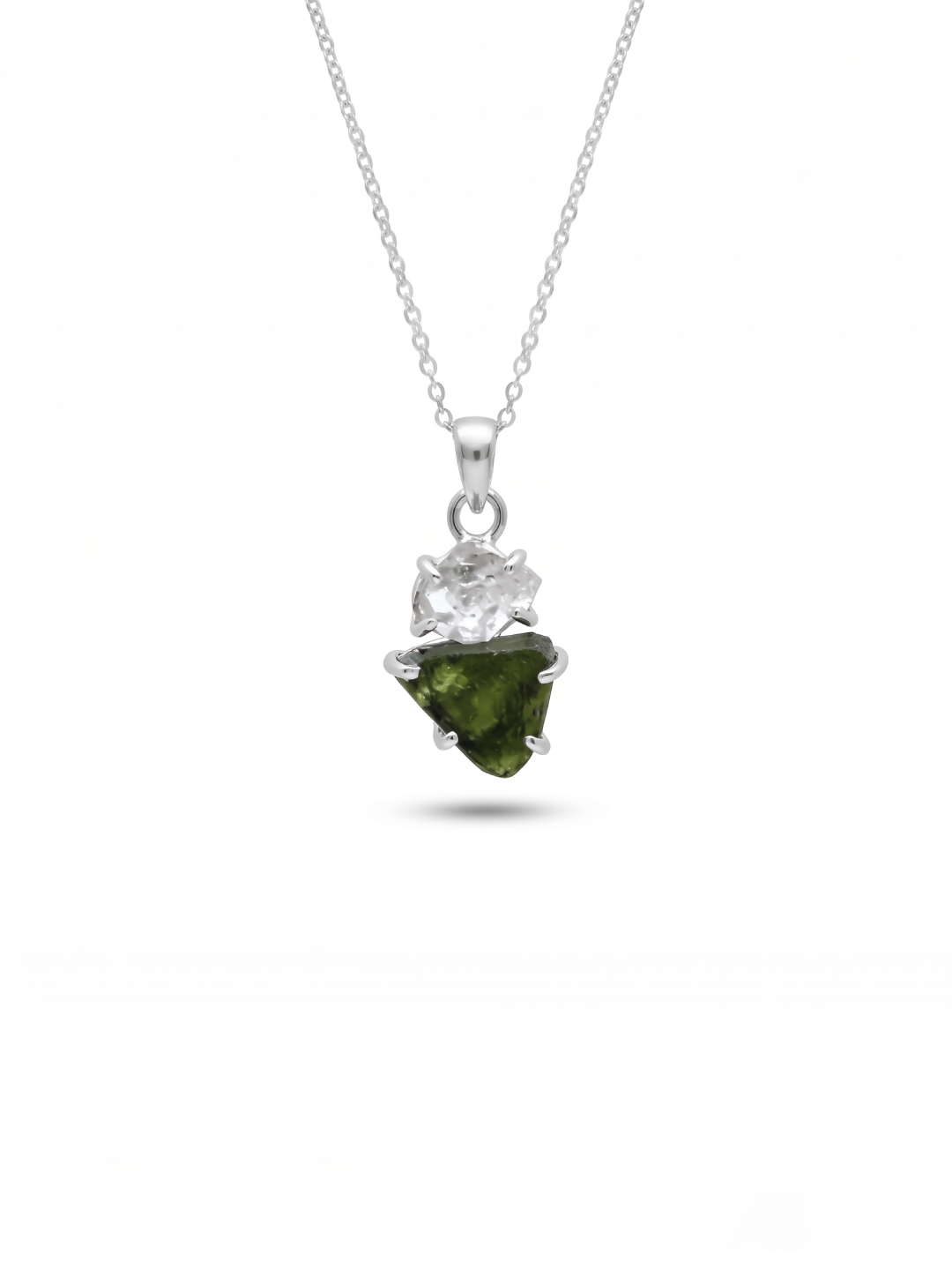 Genuine Moldavite & Herkimer Rough Pendant,  925 Sterling Silver Handmade Pendant, Moldavite Gemstone Pendant, Gift For Women's