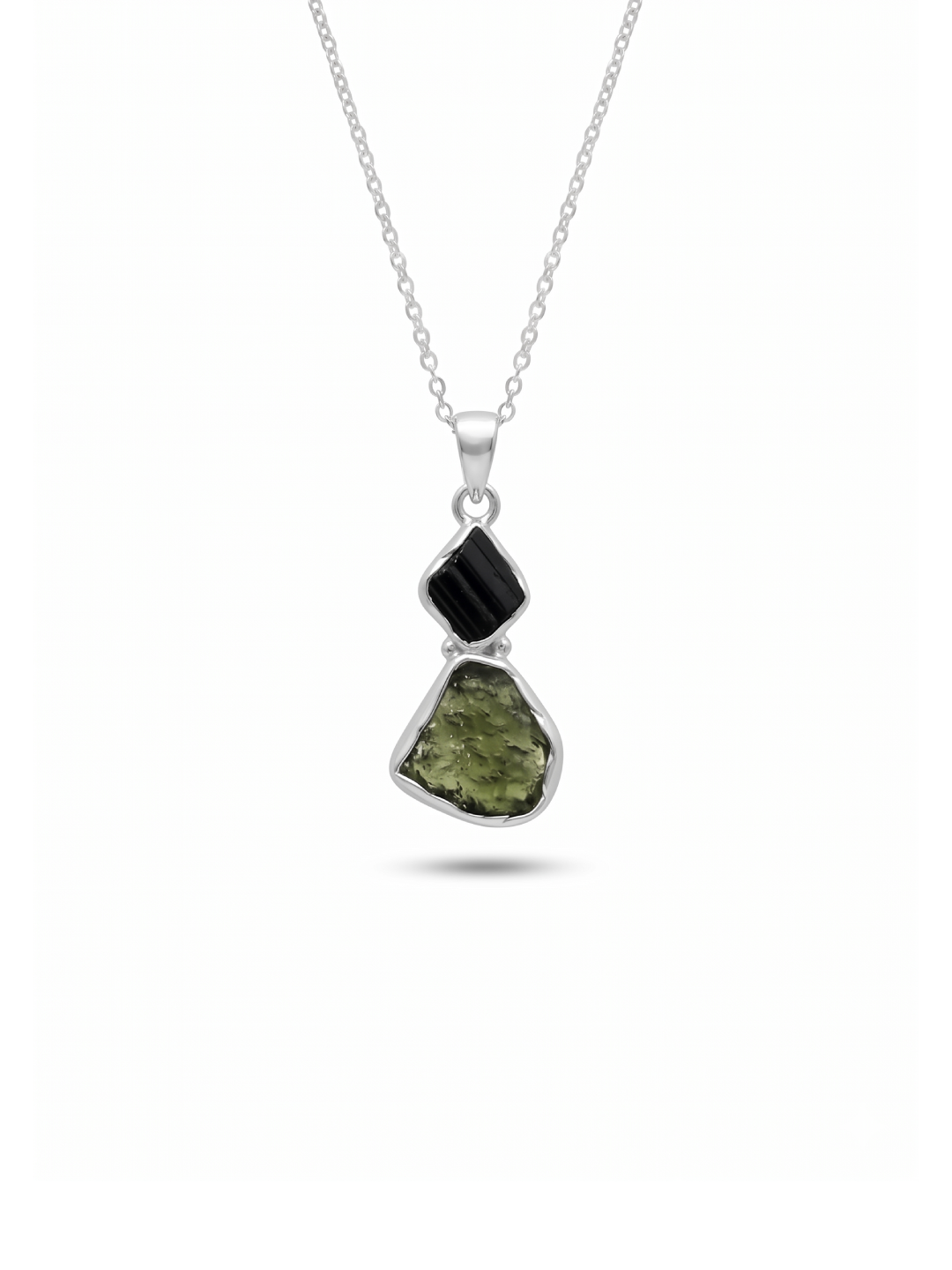 Moldavite Pendant, Black Tourmaline Pendant, Gemstone Pendant, Sterling Silver Pendant, Handmade Pendant, Natural Moldavite