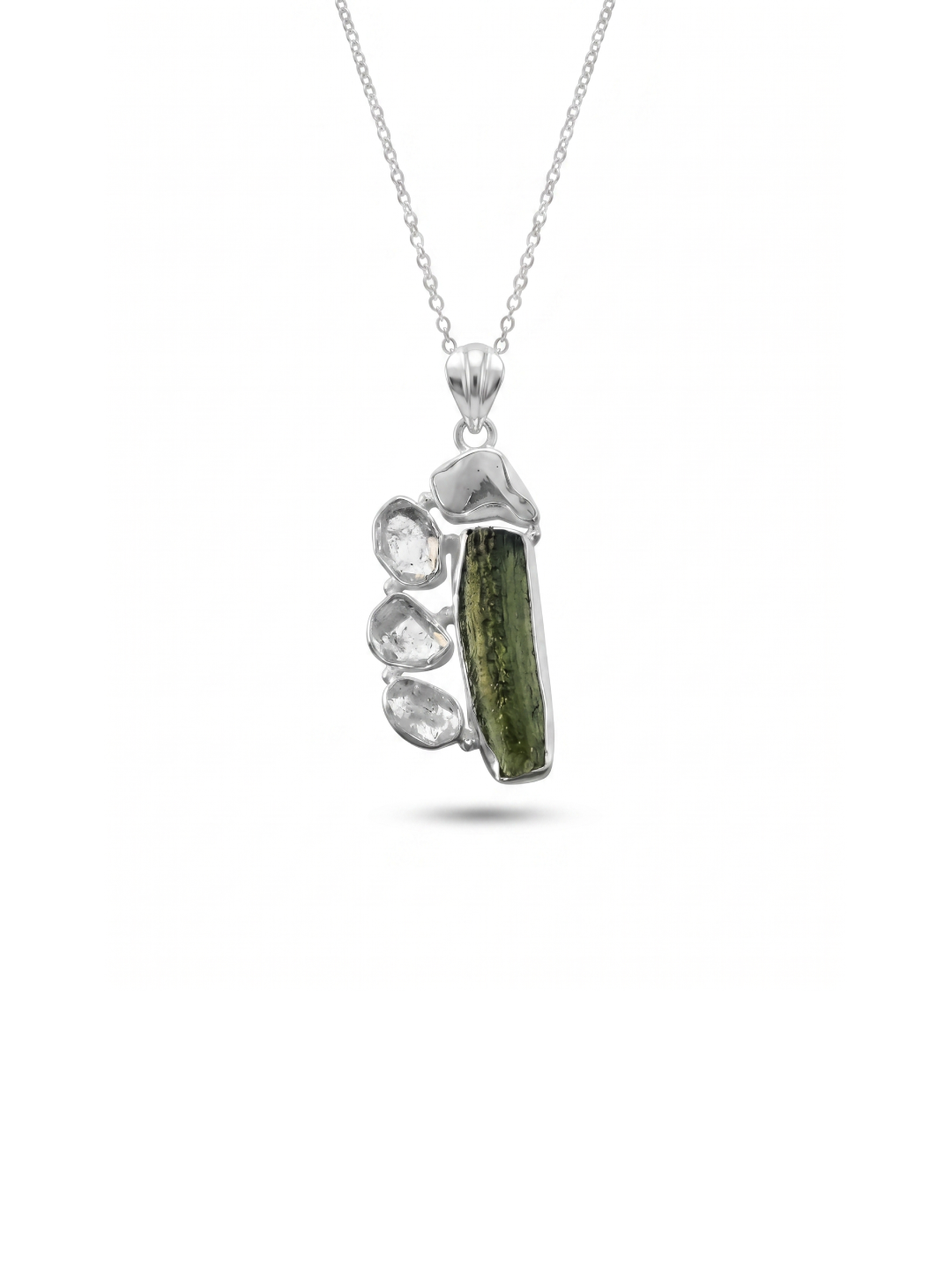 Moldavite Pendant, Czech Moldavite, Herkimer Diamond, Opal Pendant, Sterling Silver Pendant, Handmade Pendant, Natural Moldavite