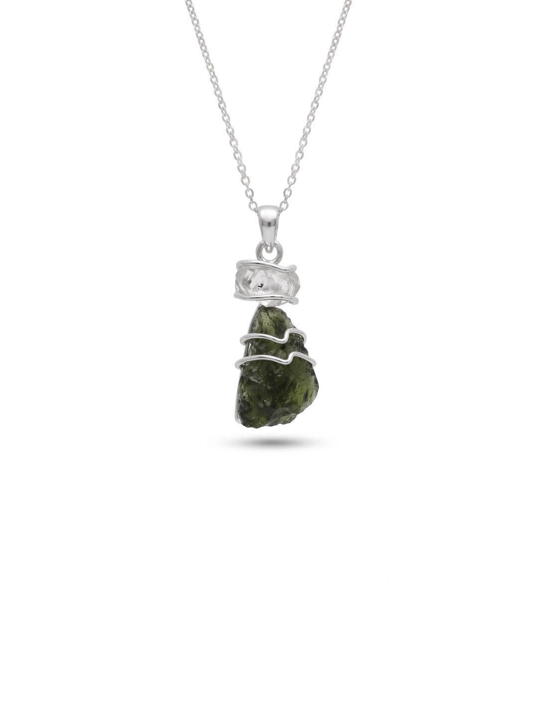 Genuine Moldavite & Herkimer Rough Pendant,  925 Sterling Silver Handmade Pendant, Moldavite Gemstone Pendant, Gift For Women's
