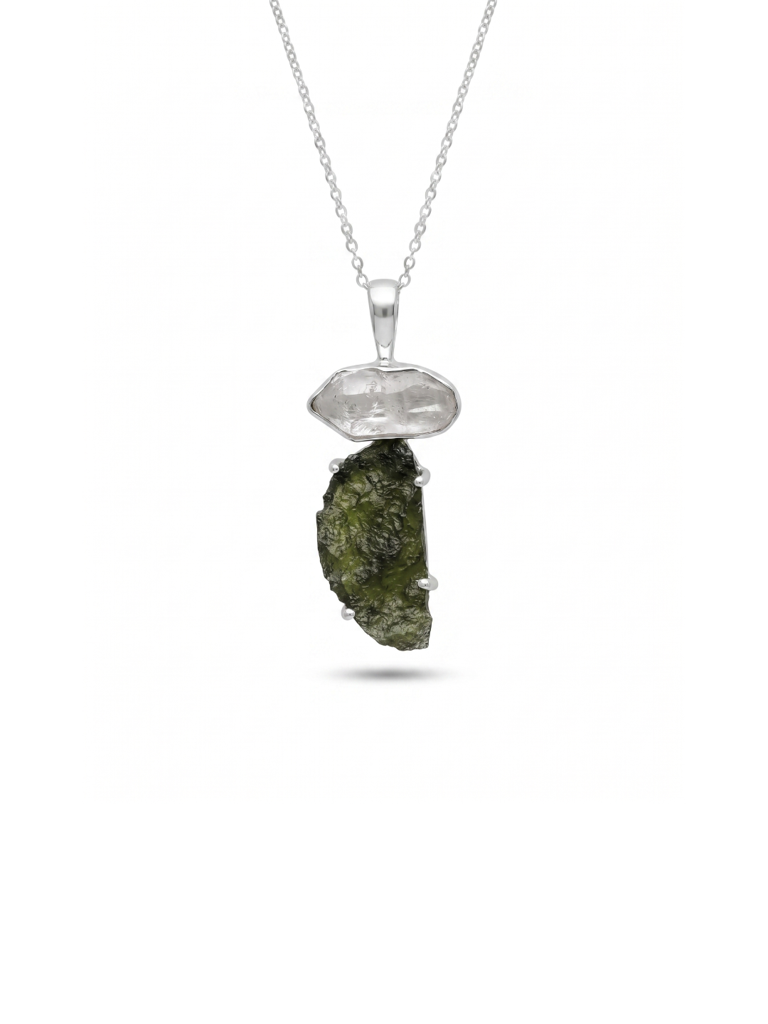 Genuine Moldavite & Herkimer Rough Pendant,  925 Sterling Silver Handmade Pendant, Moldavite Gemstone Pendant, Gift For Women's