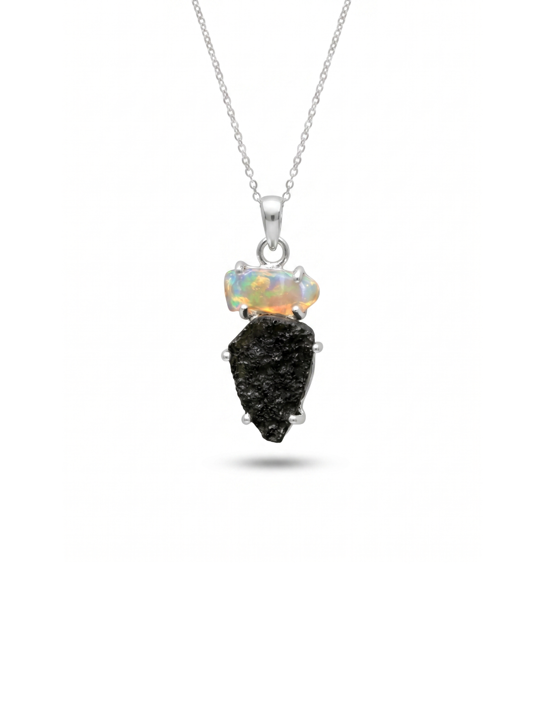 Genuine Moldavite & Opal Rough Pendant,  925 Sterling Silver Handmade Pendant, Moldavite Gemstone Pendant, Gift For Women's