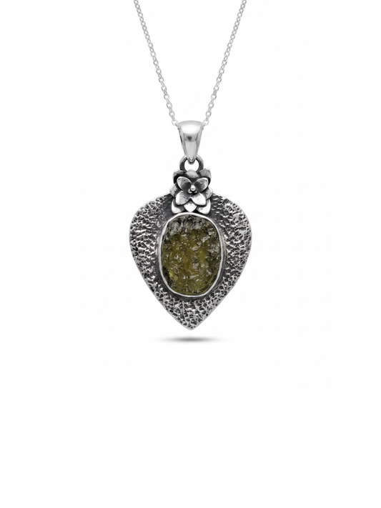 Genuine Moldavite Rough Pendant 100% Natural With Certified Gemstone From Czech Republic 925 Sterling Silver Handmade Designer Jewelry