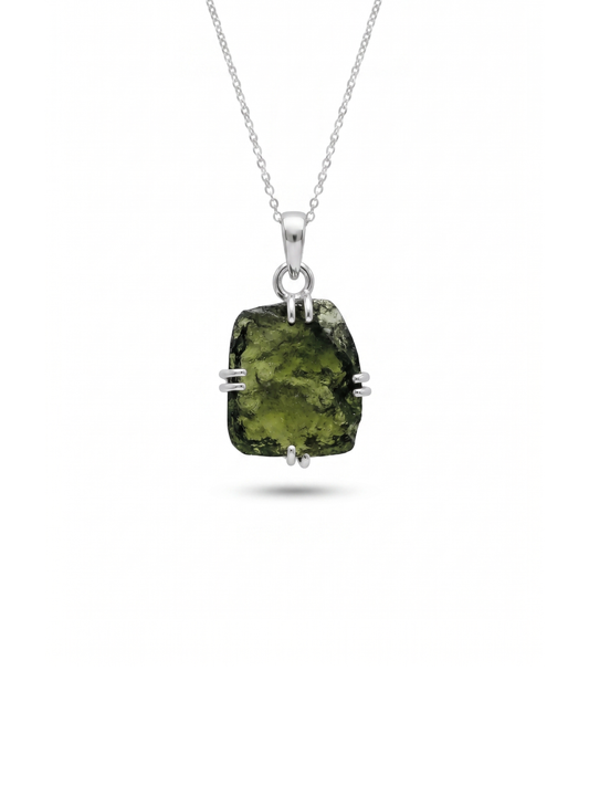 Certified Rough Moldavite Pendant, 925 Solid Sterling Silver Handmade Designer Pendant, 100% Natural Moldavite Gemstone Pendant Gift For Her