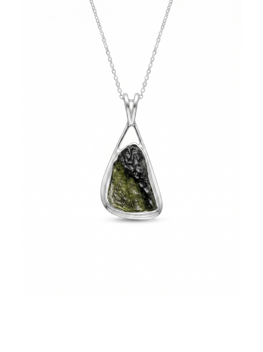 Certified Rough Moldavite Pendant, 925 Solid Sterling Silver Handmade Designer Pendant, 100% Natural Moldavite Gemstone Pendant Gift For Her