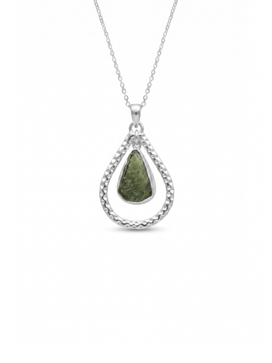 Authentic Moldavite Pendant, Natural Gemstone Jewelry, 925 Sterling Silver, Handmade Jewelry Gift, Christmas Silver Necklace, Gift For Her