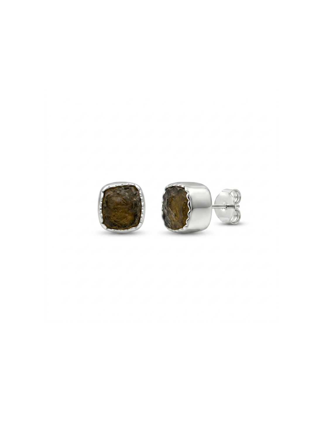 Crezh Moldavite Natural Gemstone 925 Sterling Silver Handmade Stud Earring