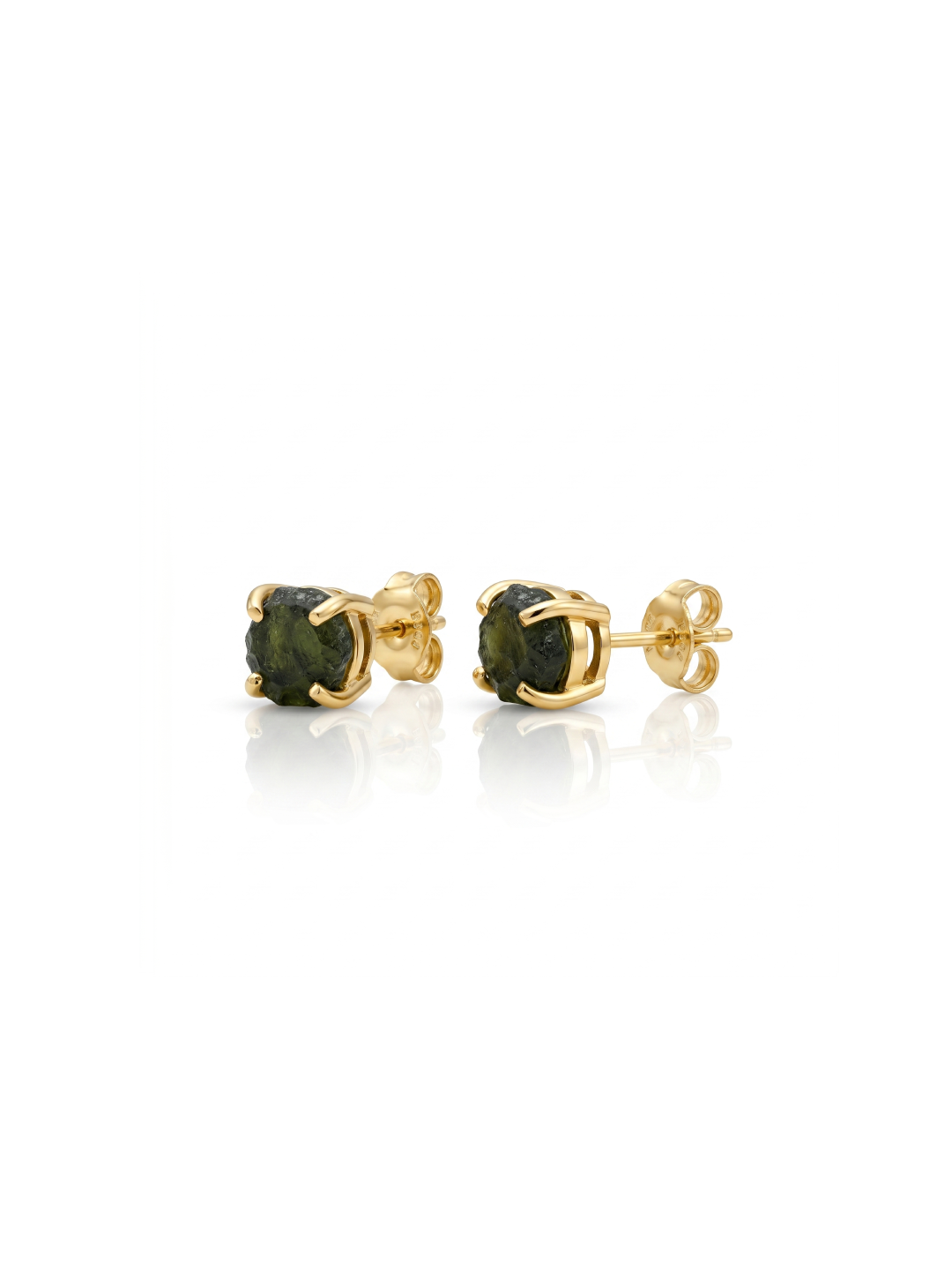 Crezh Moldavite Natural Gemstone Gold Filled in 925 Sterling Silver Handmade Stud Earring