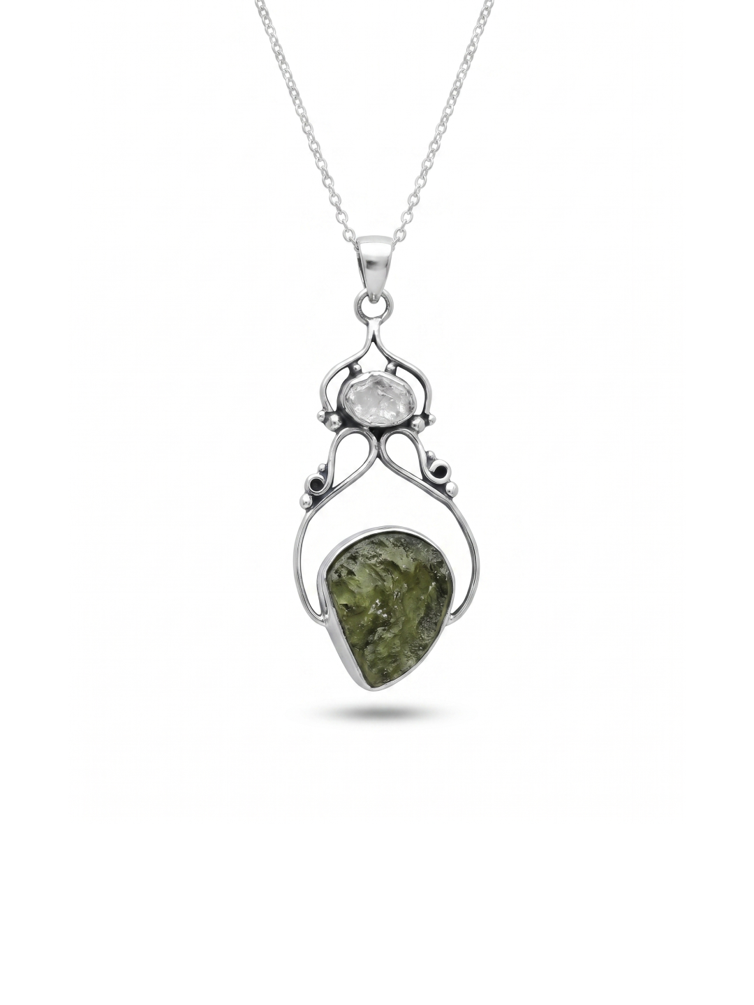 Moldavite herkimer pendant, genuine gemstone pendant, sterling silver handmade pendant, 100% genuine with certified gemstone