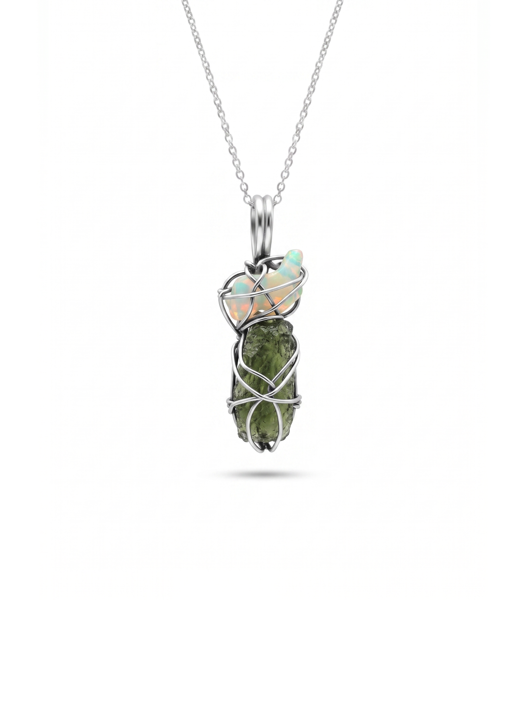 Moldavite Pendant, Czech Moldavite, Opal Pendant, Sterling Silver Pendant, Handmade Pendant, Natural Moldavite