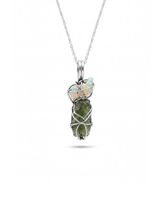 Moldavite Pendant, Czech Moldavite, Opal Pendant, Sterling Silver Pendant, Handmade Pendant, Natural Moldavite