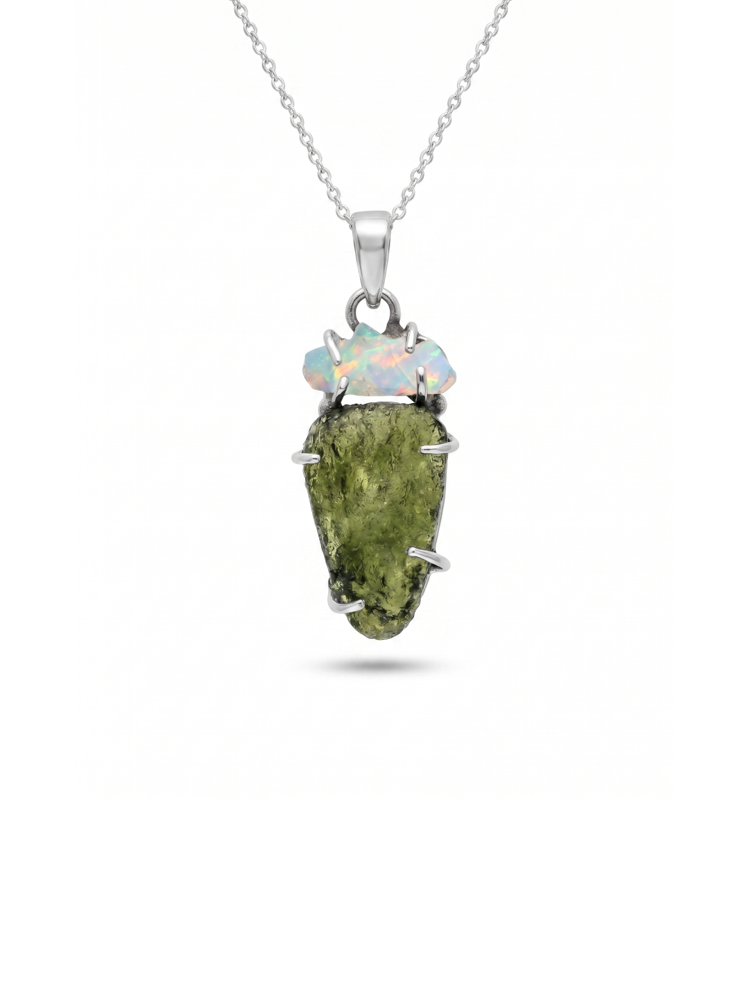 Moldavite Pendant, Czech Moldavite, Opal Pendant, Sterling Silver Pendant, Handmade Pendant, Natural Moldavite