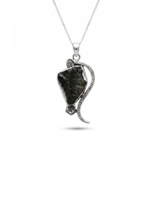 Certified Rough Moldavite Pendant, 925 Solid Sterling Silver Handmade Designer Pendant, 100% Natural Moldavite Gemstone Pendant Gift For Her