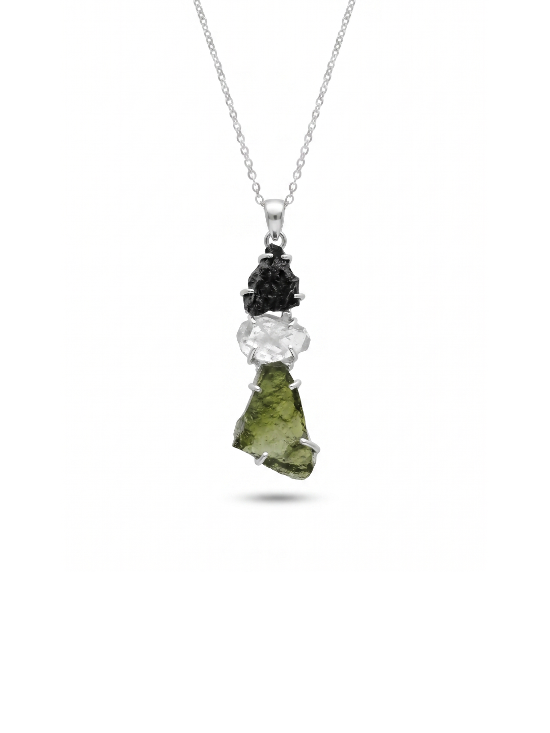 100% genuine Moldavite, herkimer and Meteorite pendant 925 Sterling Silver Handmade Women Jewelry