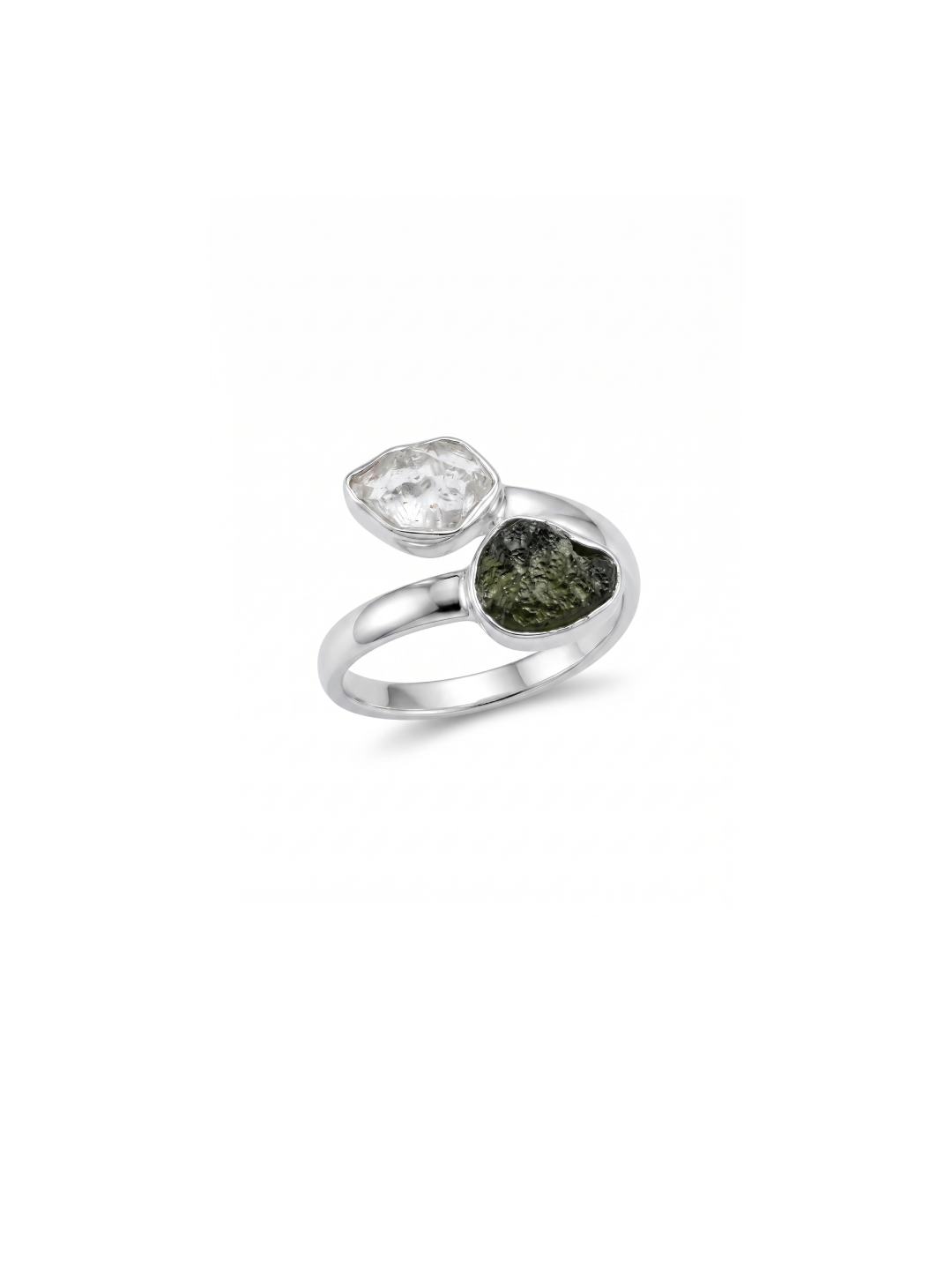 Czech Republic Moldavite Ring , Herkimer Diamond Ring, Natural Gemstone 925 Solid Sterling Silver Handmade Jewelry Ring, Gift For Her