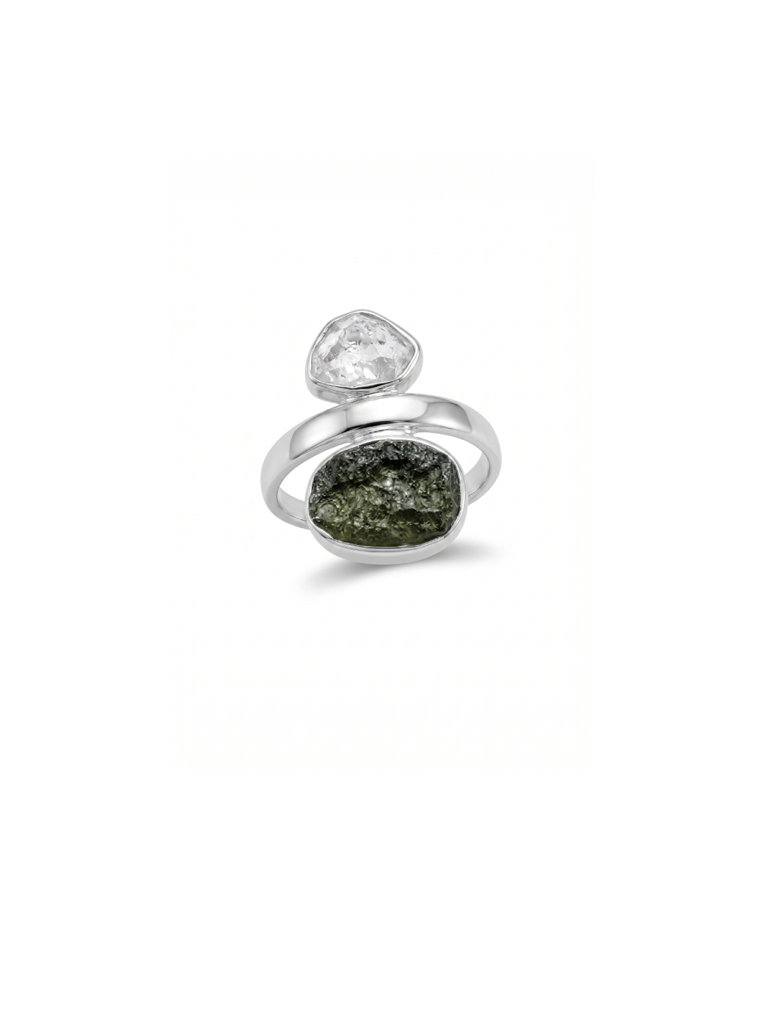 Czech Republic Moldavite Ring , Herkimer Diamond Ring, Natural Gemstone 925 Solid Sterling Silver Handmade Jewelry Ring, Gift For Her