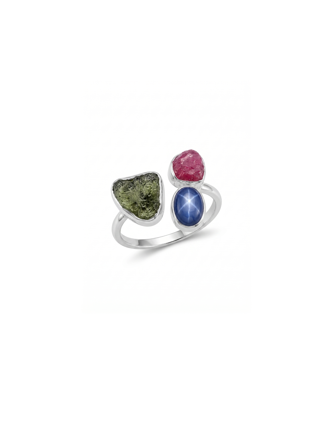Czech Republic Moldavite Ring, Ruby &amp; Kyanite Gemstone Ring, Natural Gemstone 925 Solid Sterling Silver Handmade Jewelry Ring, Gift For Her