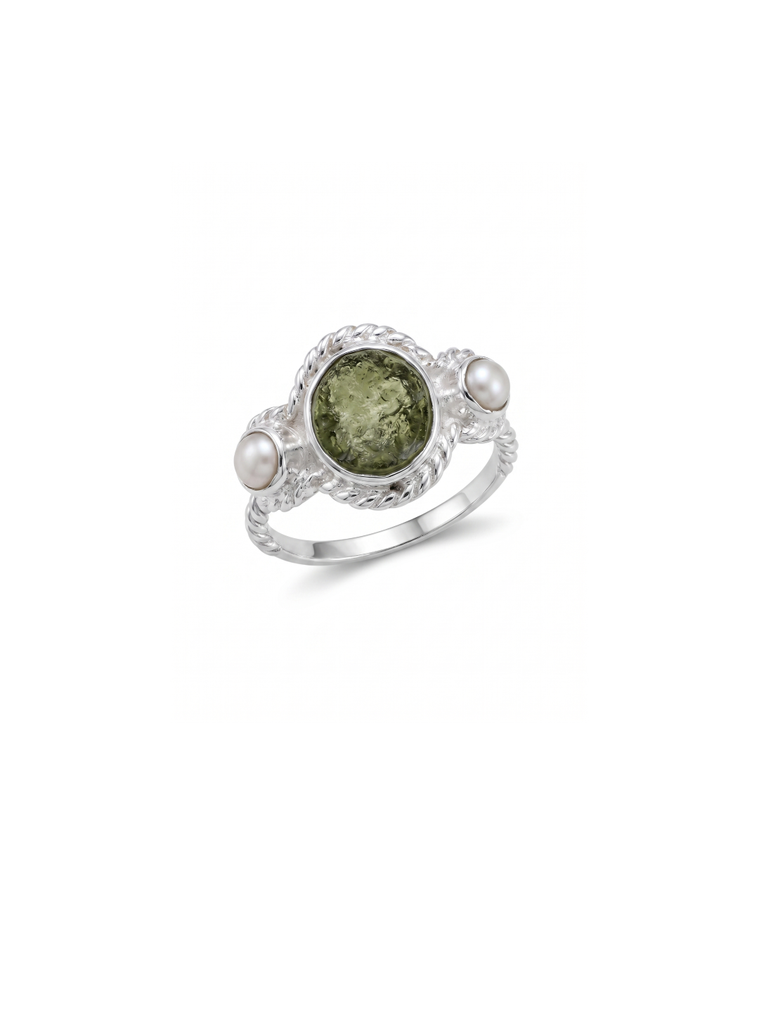 Authentic Czech Republic Moldavite Rough, Pearl Gemstone 925 Solid Sterling Silver Handmade Ring Jewelry