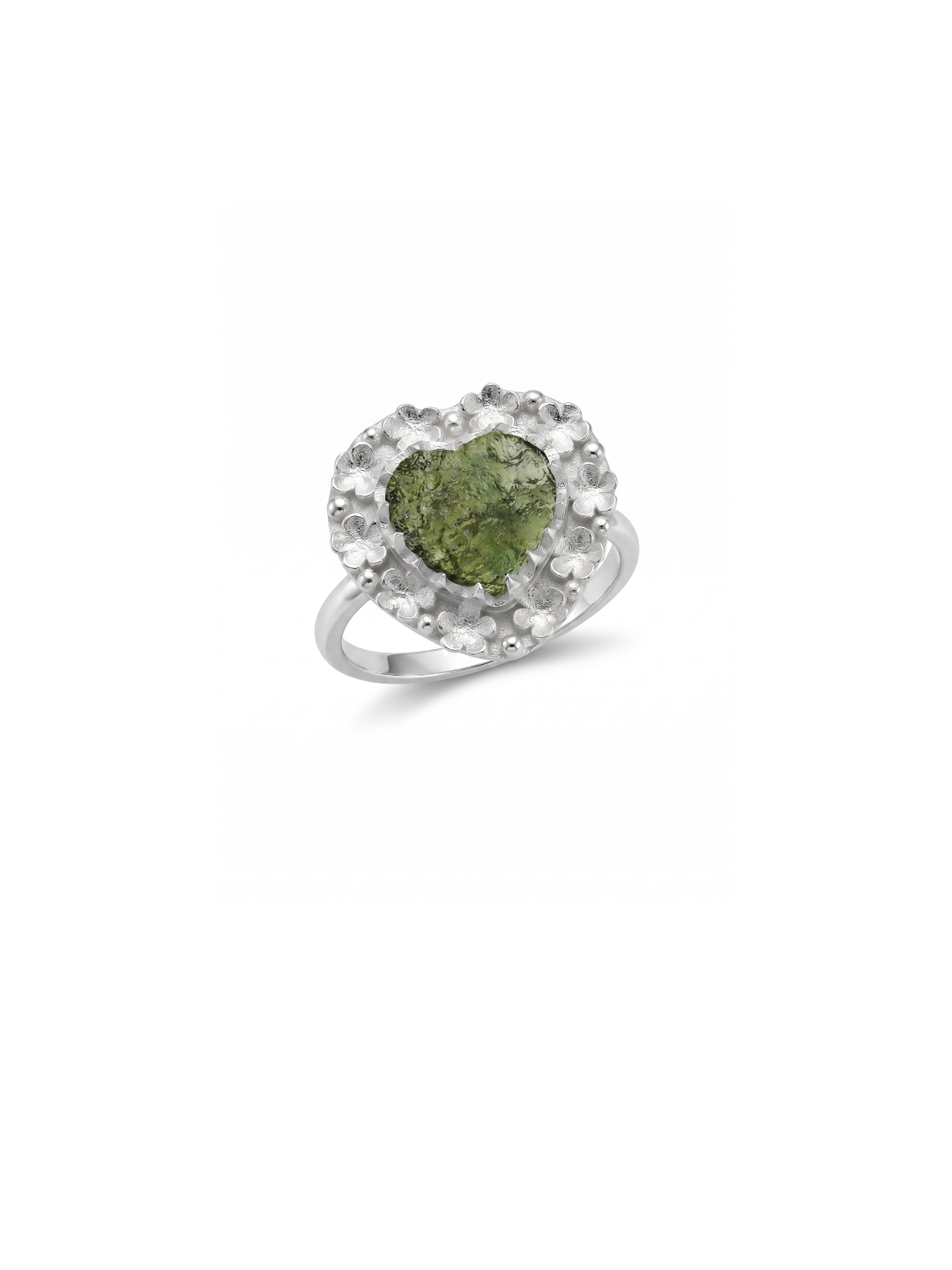 Authentic Czech Republic Moldavite Rough Heart Shaped Gemstone 925 Solid Sterling Silver Handmade Ring Jewelry