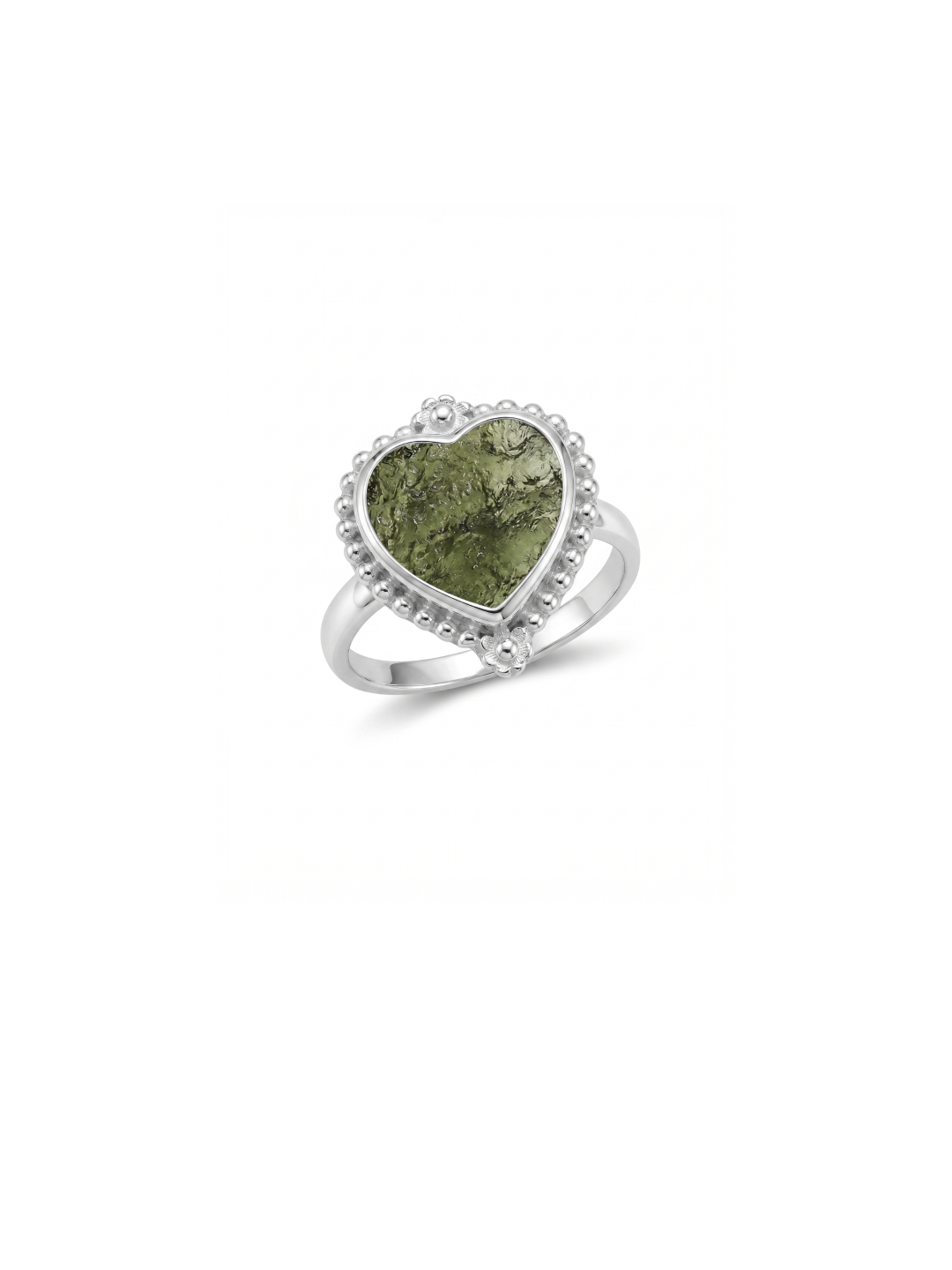 Authentic Czech Republic Moldavite Rough Heart Shaped Gemstone 925 Solid Sterling Silver Handmade Ring Jewelry