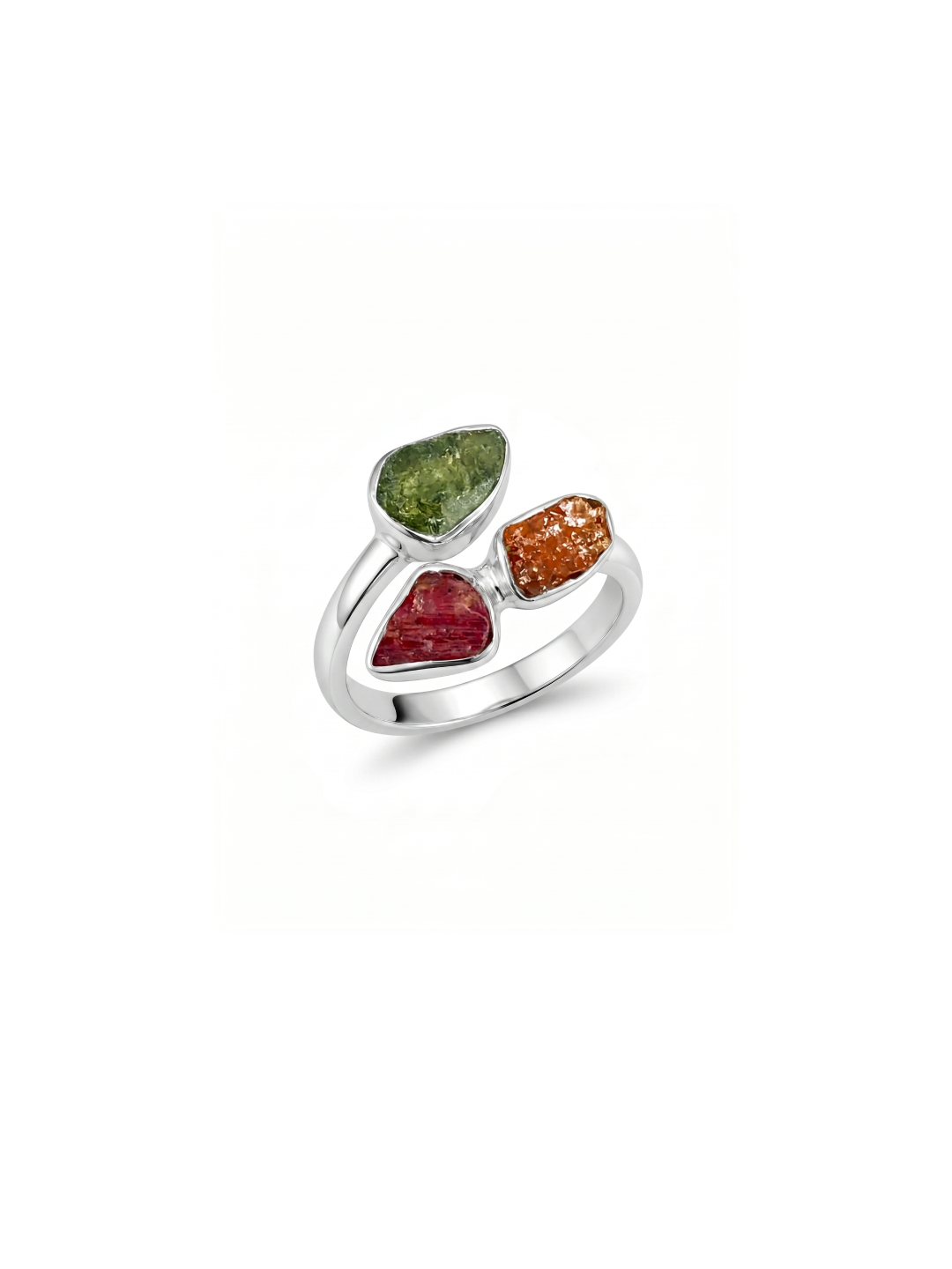 Authentic Czech Republic Moldavite Rough and Pink Tourmaline Gemstone 925 Solid Sterling Silver Handmade Ring Jewelry
