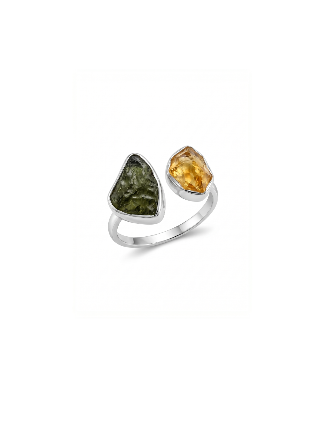 Czech Moldavite , Ethiopian opal Raw Natural Gemstone With Natural Garnet 925 Solid Sterling Silver Handmade Adjustable Ring