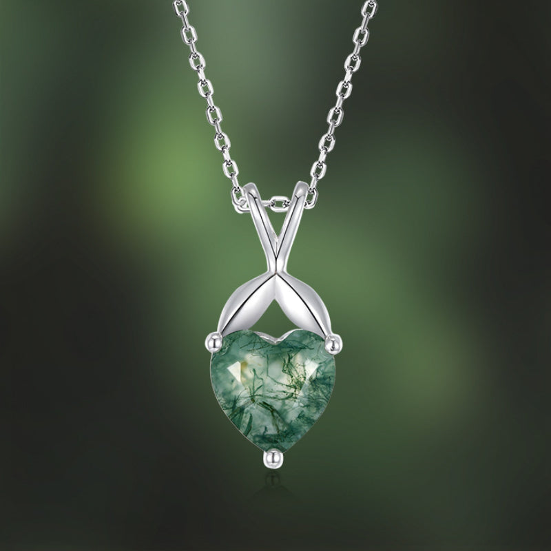 Heart Cut Moss Agate Classic Necklace for Girlfriend - Bryony