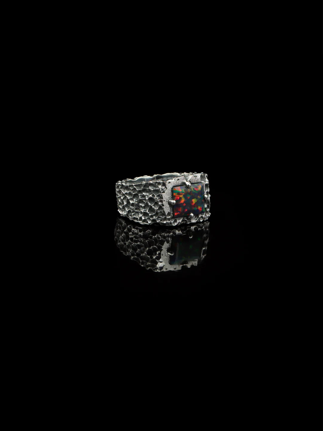 Black Opal Forge Ring – 925 Sterling Silver