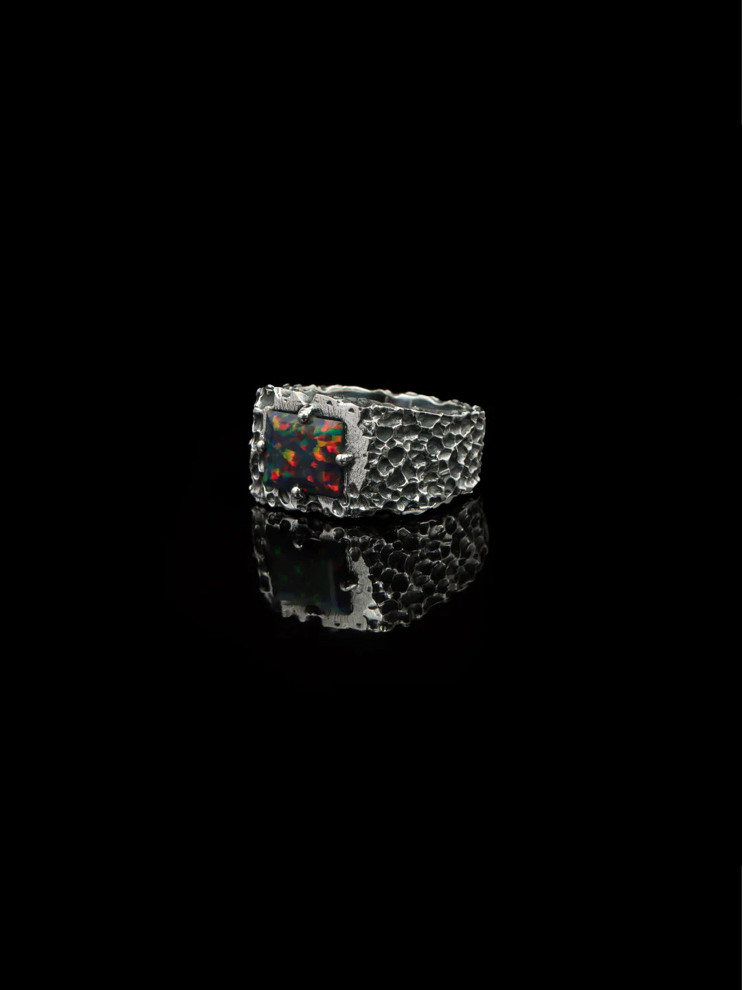 Black Opal Forge Ring – 925 Sterling Silver
