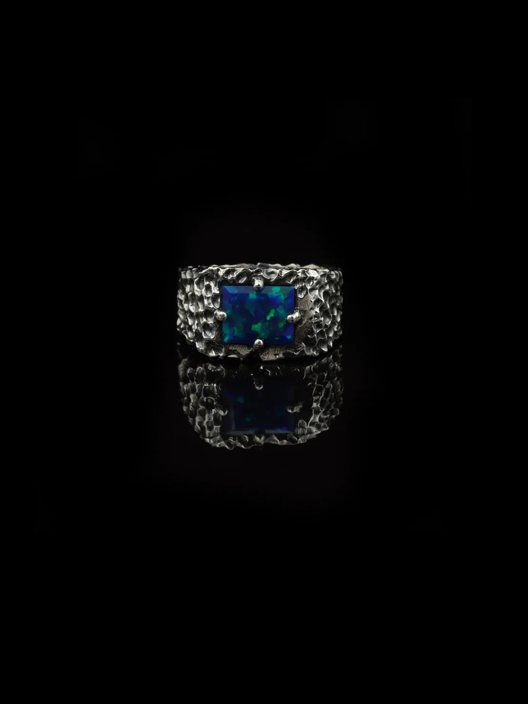 Blue Fire Opal Forge Ring – 925 Sterling Silver