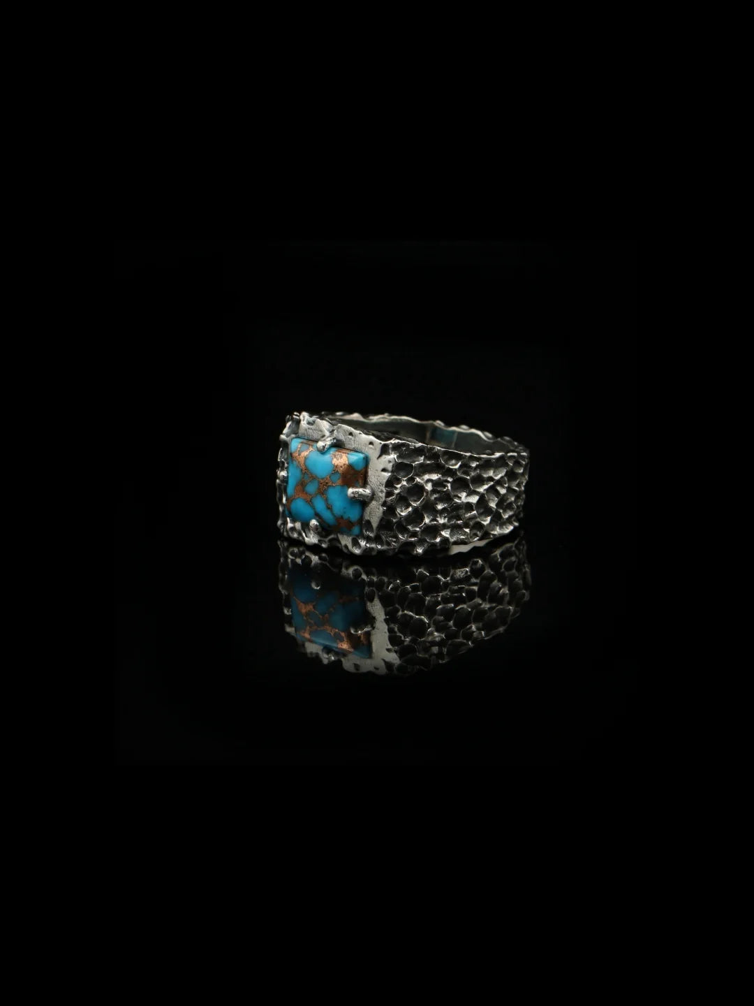 Copper Vein Turqoise Forge Ring - 925 Sterling Silver