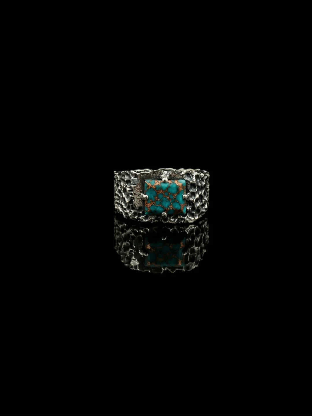 Copper Vein Turqoise Forge Ring - 925 Sterling Silver