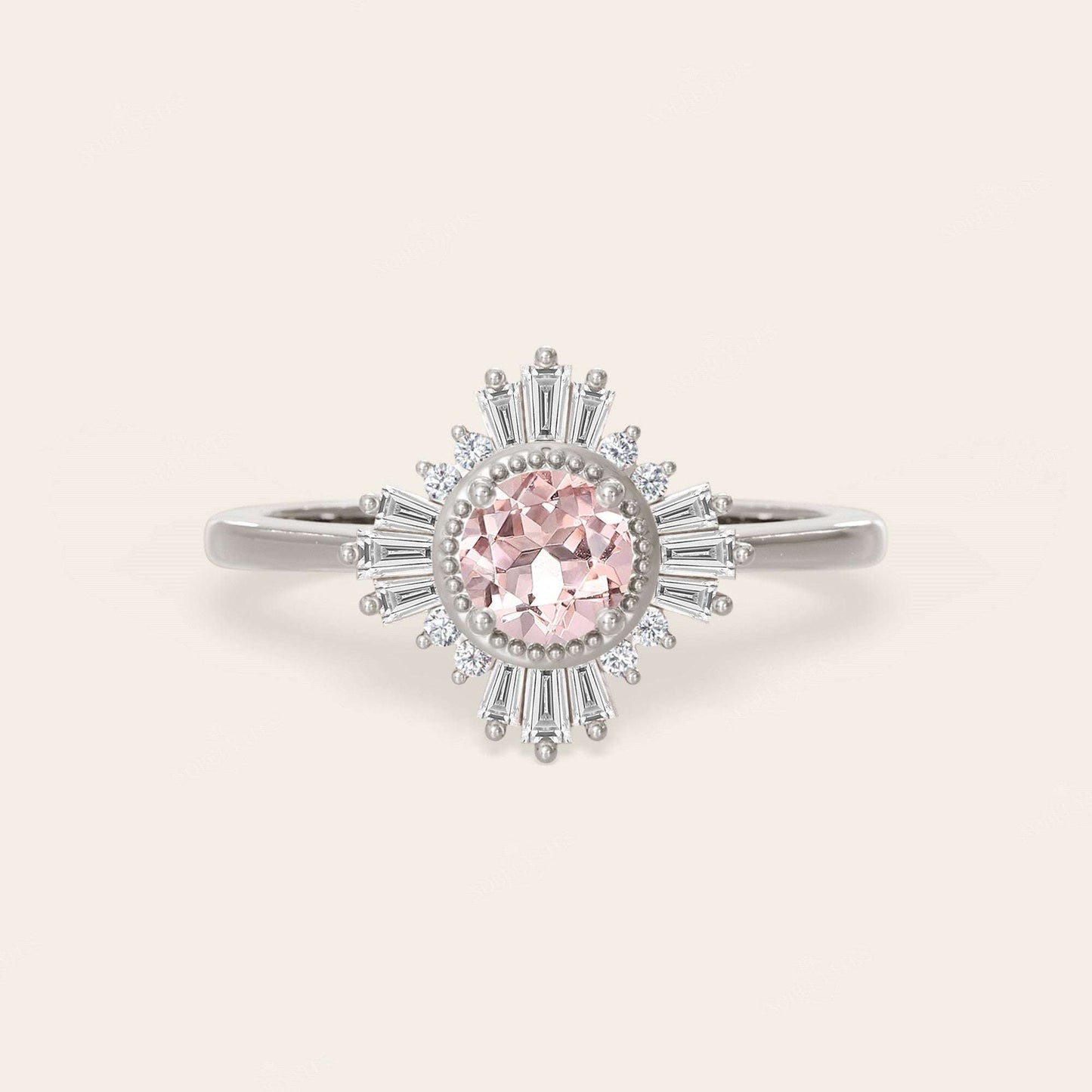 Art Deco Round Orange Pink Morganite Ballerina Engagement Ring