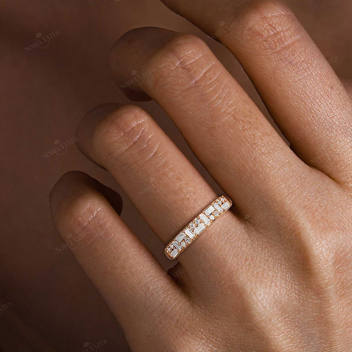 Art Deco Baguette & Round Lab Diamond Wedding Band