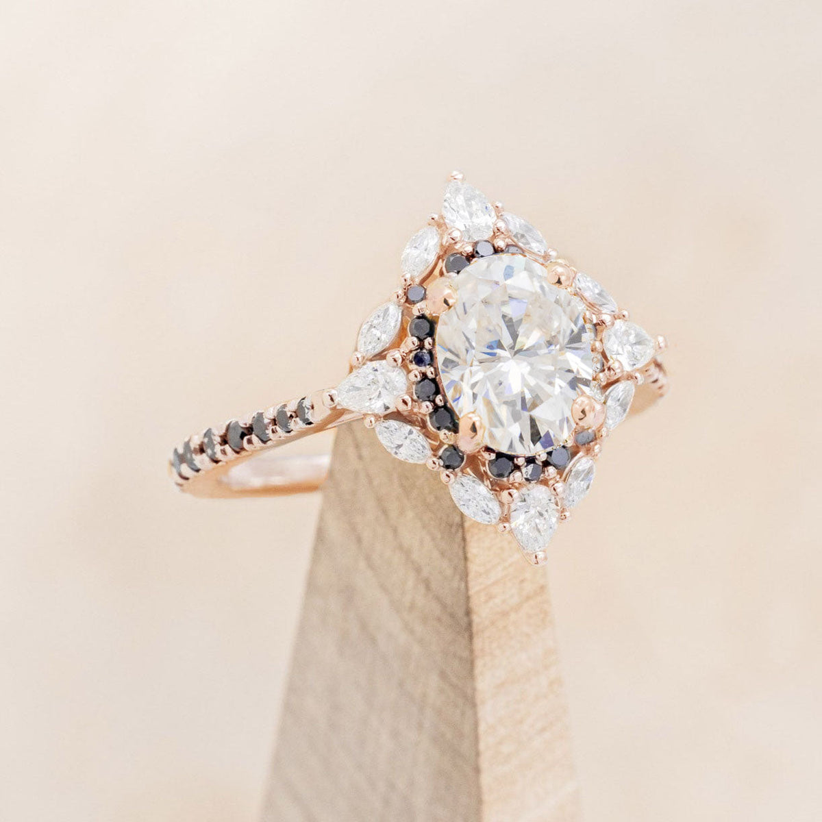 "North Star" - Oval Cut Moissanite Engagement Ring With Diamond Accents & Tracer