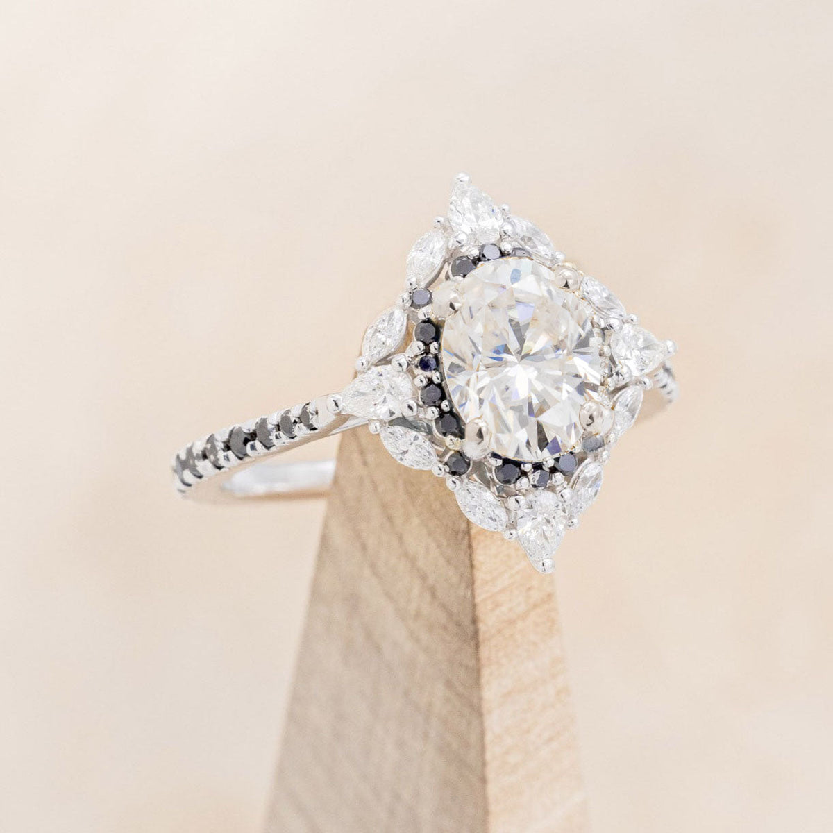 "North Star" - Oval Cut Moissanite Engagement Ring With Diamond Accents & Tracer