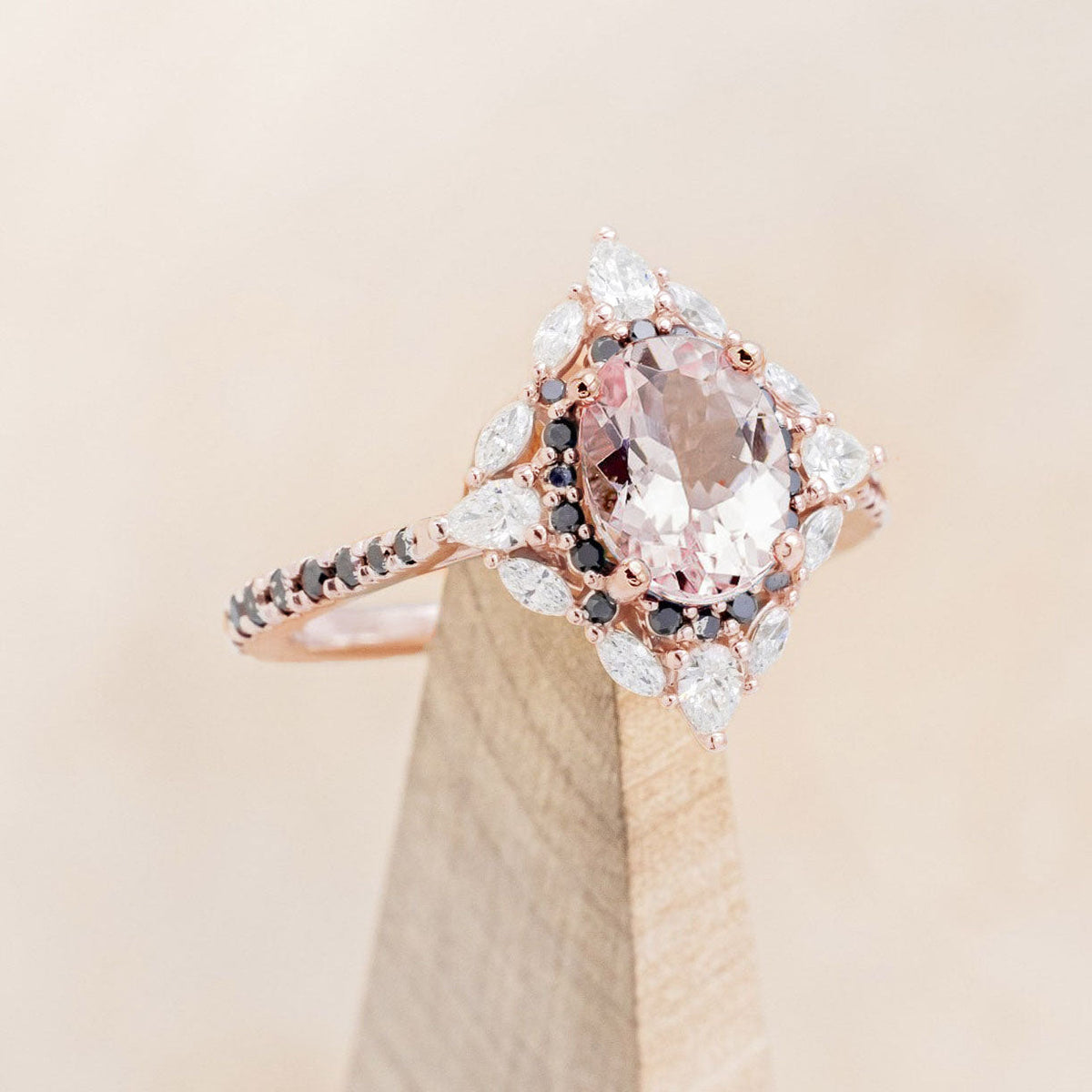 "North Star" - Oval Cut Morganite Engagement Ring With Diamond Halo & Accents