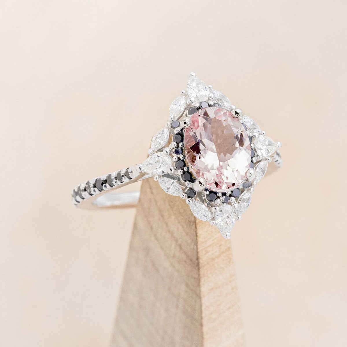 "North Star" - Oval Cut Morganite Engagement Ring With Diamond Halo & Accents