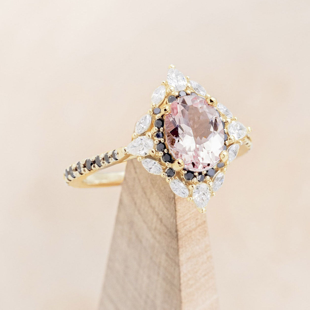 "North Star" - Oval Cut Morganite Engagement Ring With Diamond Halo & Accents