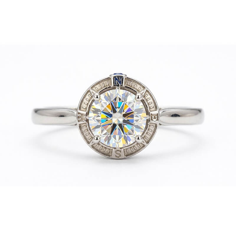 North Star Halo Compass Solitaire Moissanite Engagement Ring
