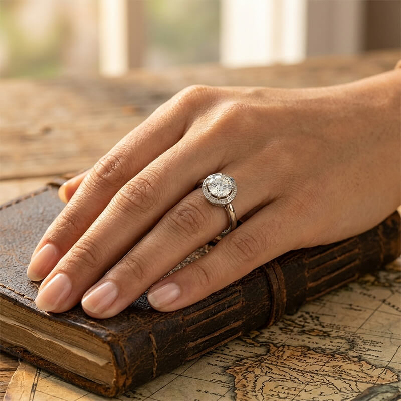 North Star Halo Compass Solitaire Moissanite Engagement Ring