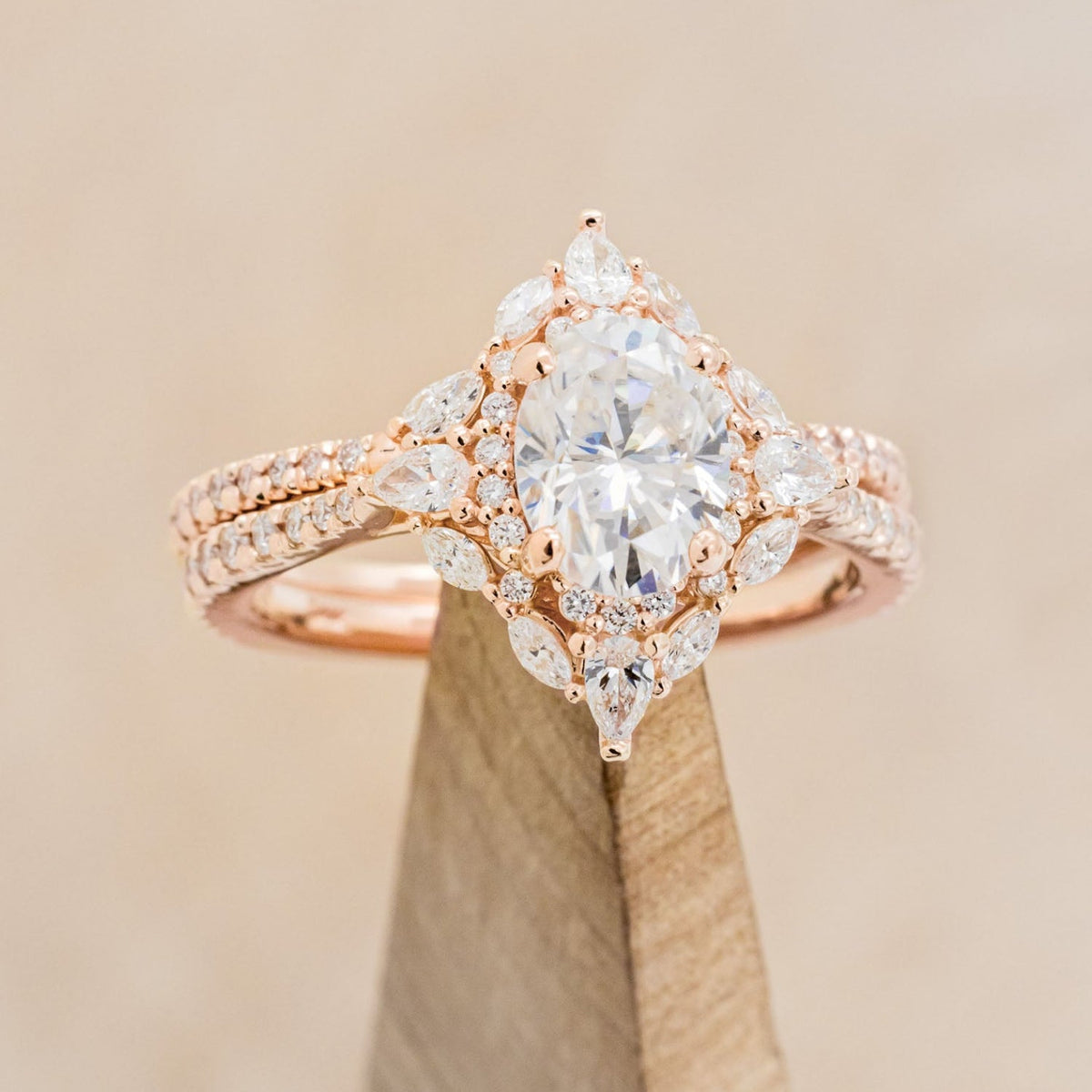 "North Star" - Oval Cut Moissanite Engagement Ring With Diamond Accents & Tracer