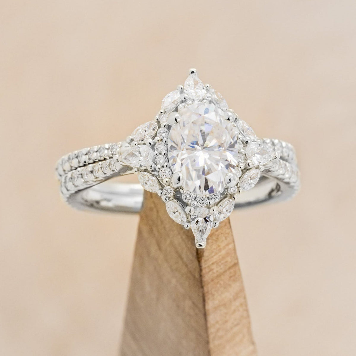 "North Star" - Oval Cut Moissanite Engagement Ring With Diamond Accents & Tracer