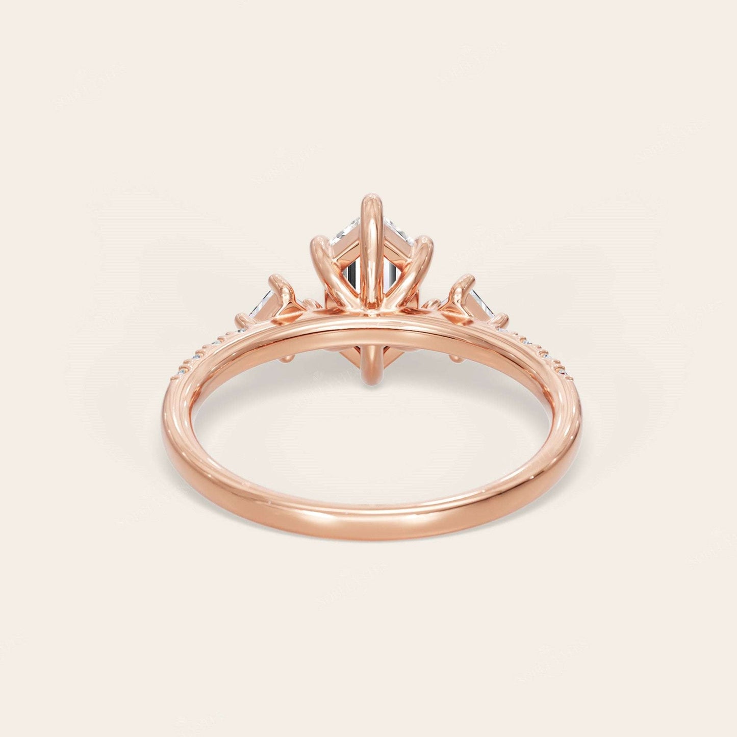 Art Deco Long Hexagon Moissanite Three Stone Engagement Ring