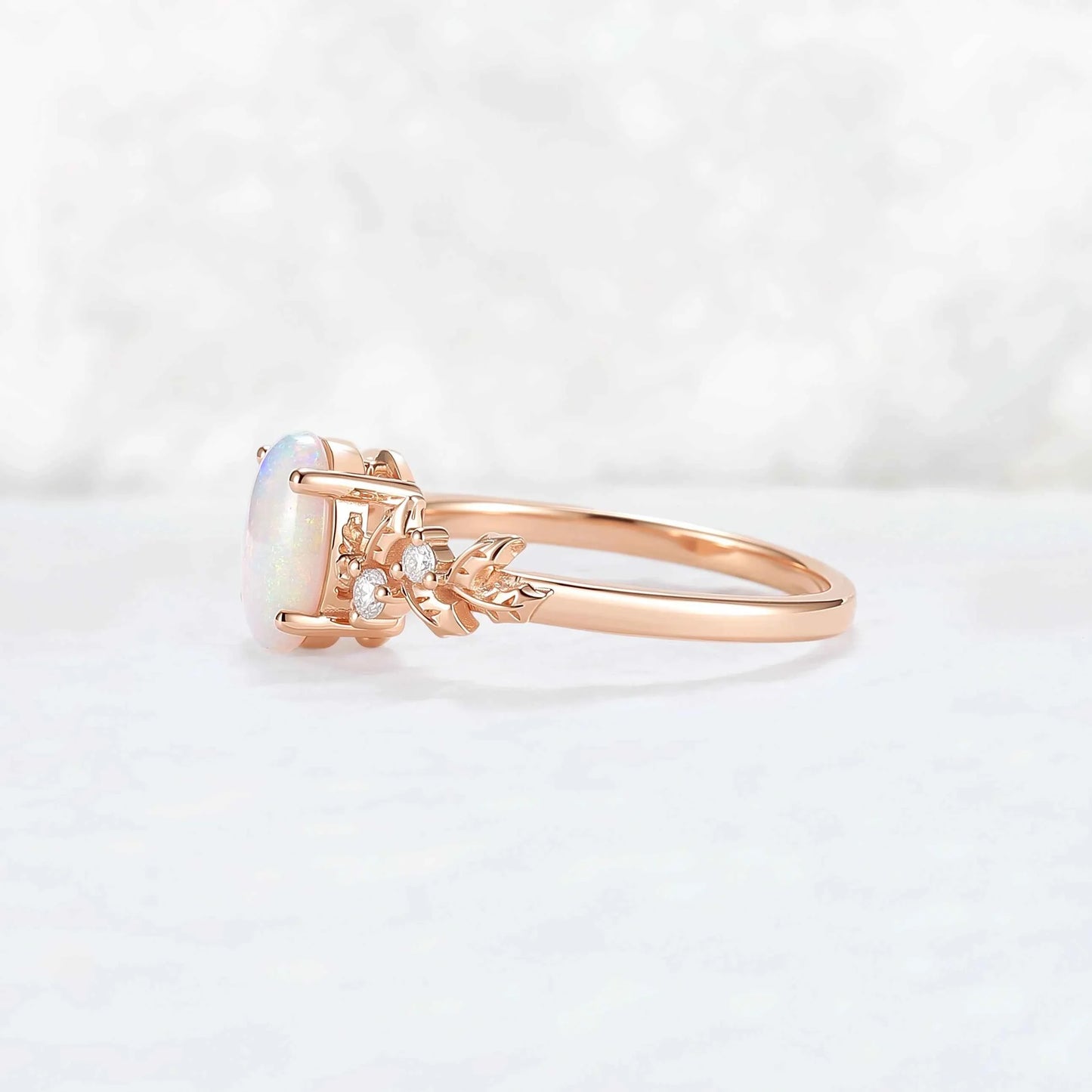 Unique Holly Leafy Oval Natural Opal Engagement Ring