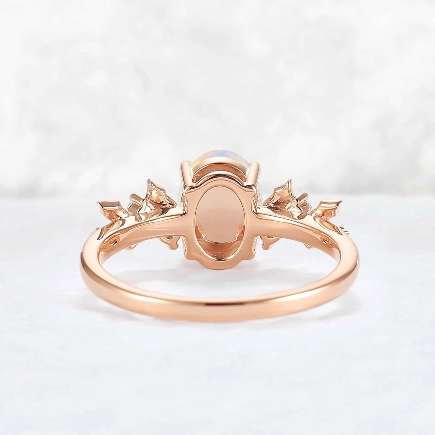 Unique Holly Leafy Oval Natural Opal Engagement Ring